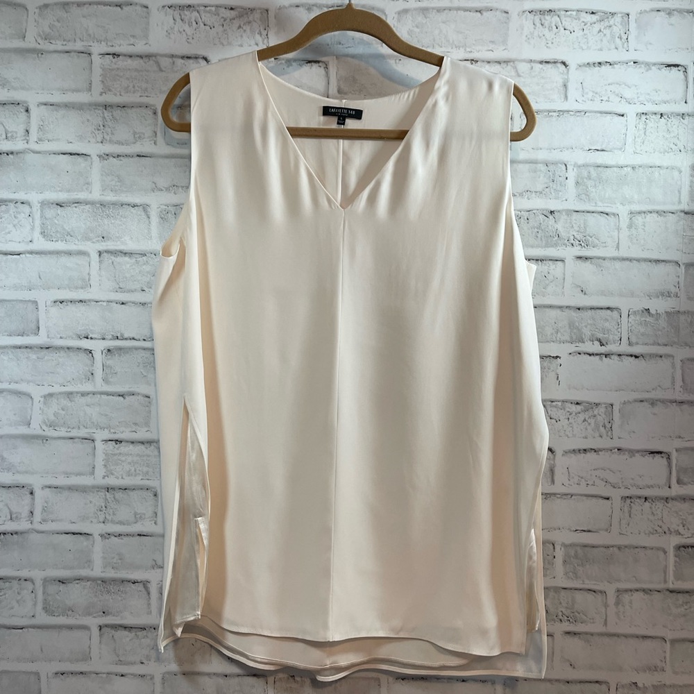 Lafayette 148 New York Double Layer 100% Silk Sleeveless Tunic Top LARGE  #A128